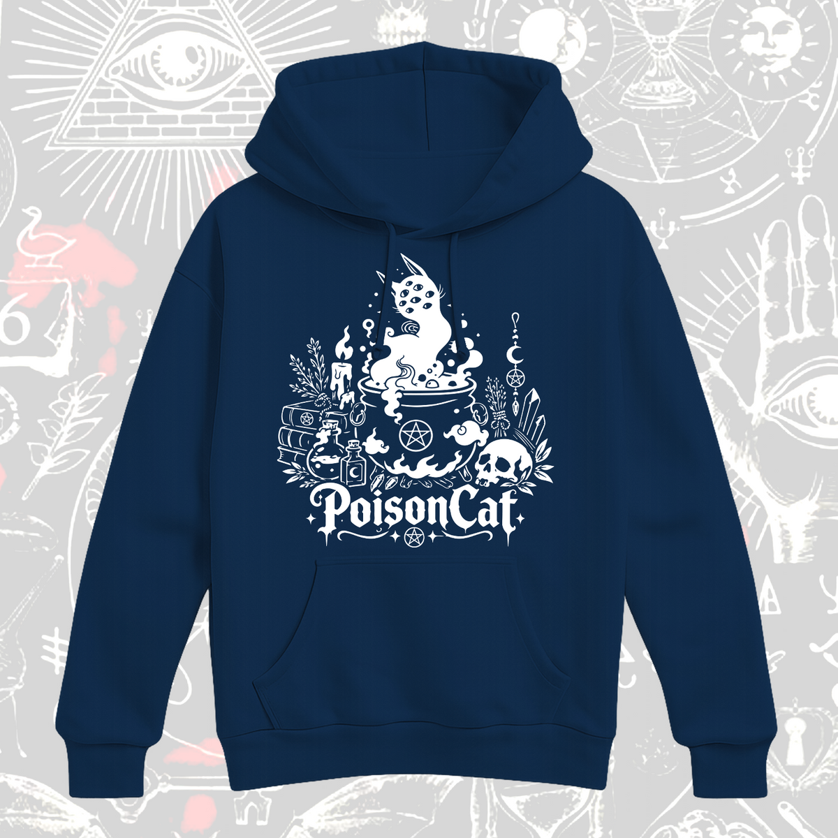 Witchy Cat Cauldron Hoodie – Occult Gift for Cat Lovers – Navy