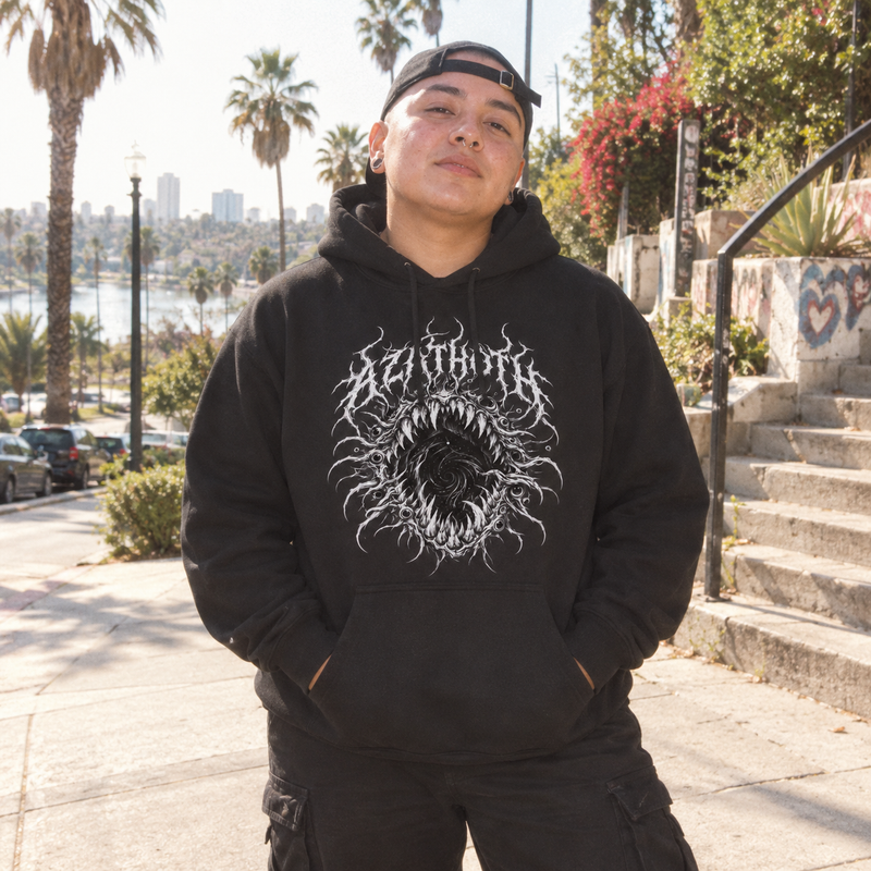 Black Metal Vortex Hoodie – Dark Occult Graphic Gift styled look 1