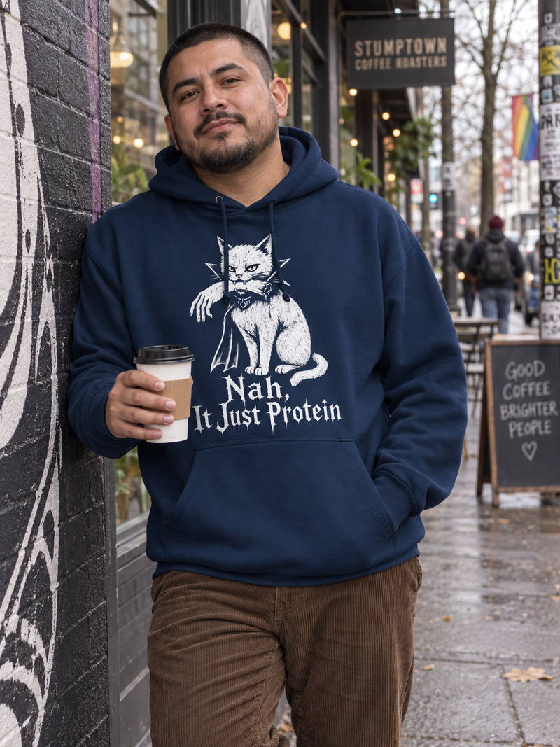 Nah It Just Protein Cat Hoodie – Gothic Gift for Cat Lovers styled look 1