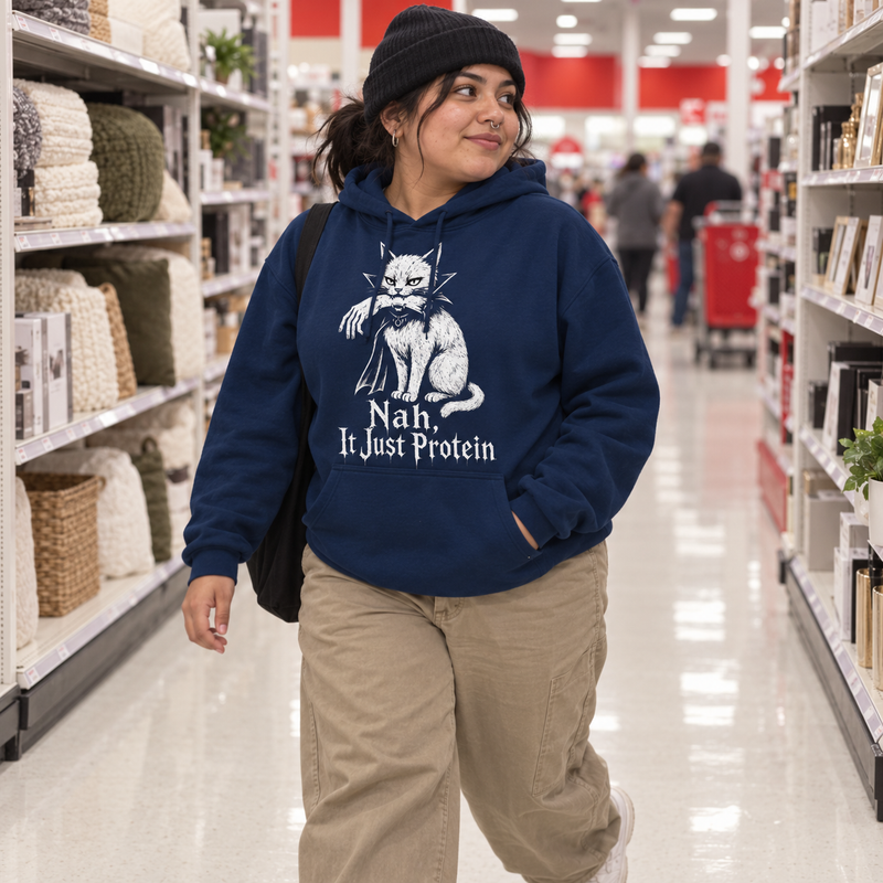 Nah It Just Protein Cat Hoodie – Gothic Gift for Cat Lovers styled look 2